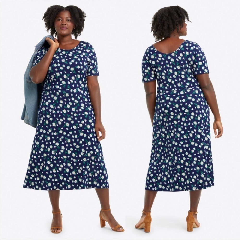 Draper James Tammy T-Shirt Floral Dress In Magnolia Nassau Navy NWT Size Large